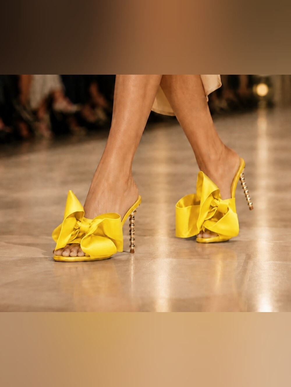 Cape Robbin Yellow Satin Oversized Bow  Gold Beaded Heel Mules | Size 8.5